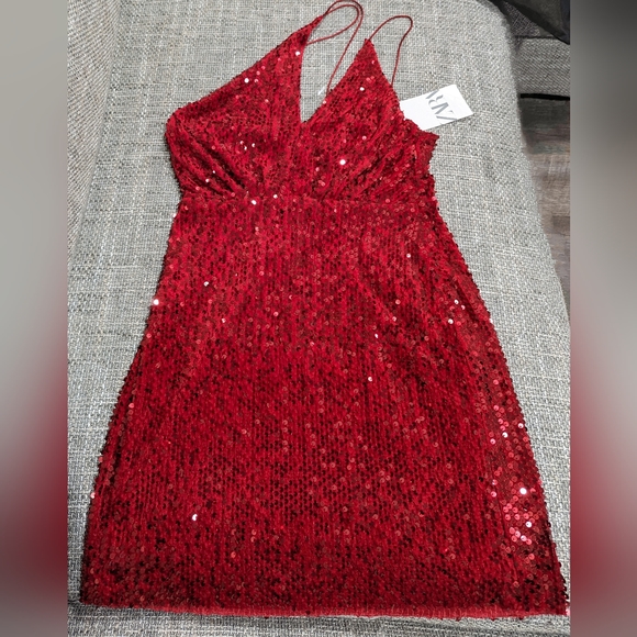 Zara Red Sequin Mini Dress size S(4-6) - Picture 2 of 7